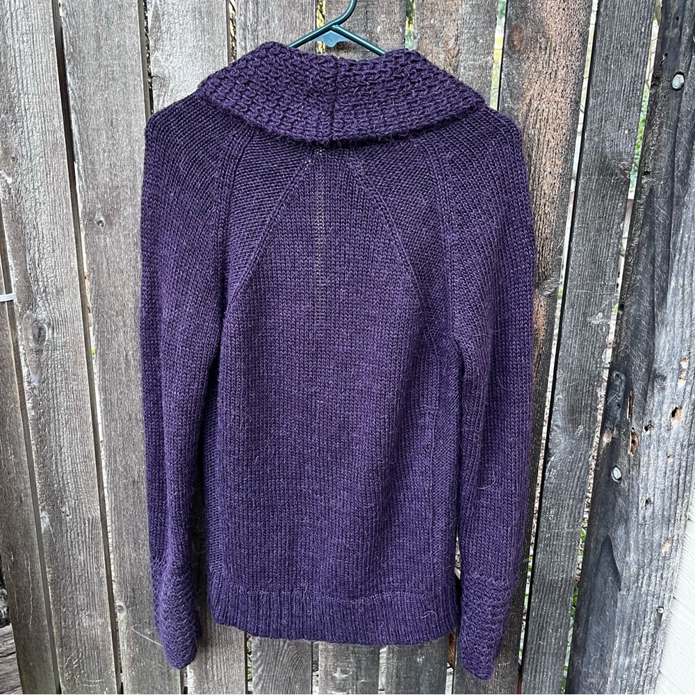 Loft Ann Taylor Alpaca Blend Deep V Shawl Sweater Purple Sz M - Picture 9 of 14